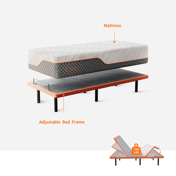 ESHINE Twin XL Adjustable Bed Frame + 12 inch Memory Foam